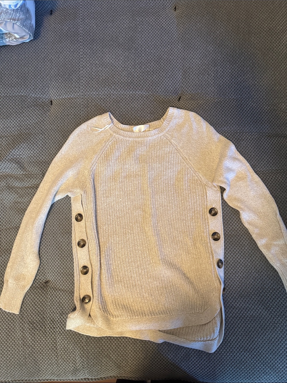 RD Style Beige Crewneck Sweater with Side Button Details
